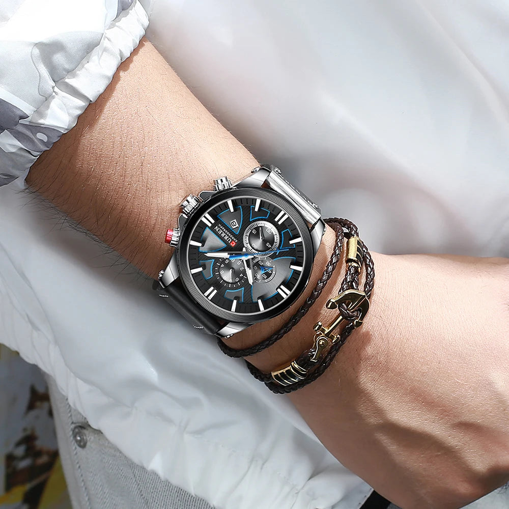 CURREN Men's Sports Watch with Chronograph and Leather Band