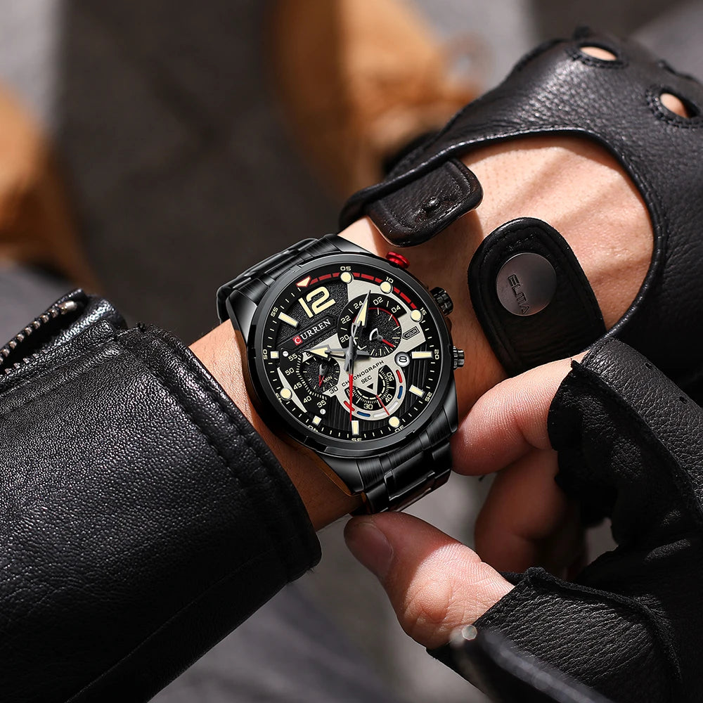 CURREN Men's Stainless Steel Sport Watch Chronograph with Luminous Dial