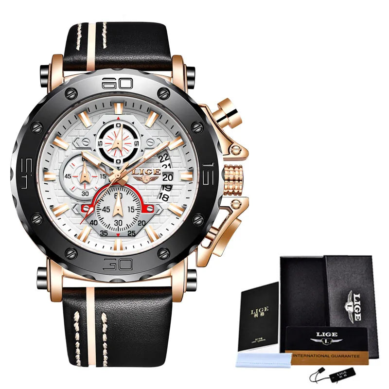 LIGE New Luxury Business Military Sports Waterproof Wristwatch for Men with Silicone Band