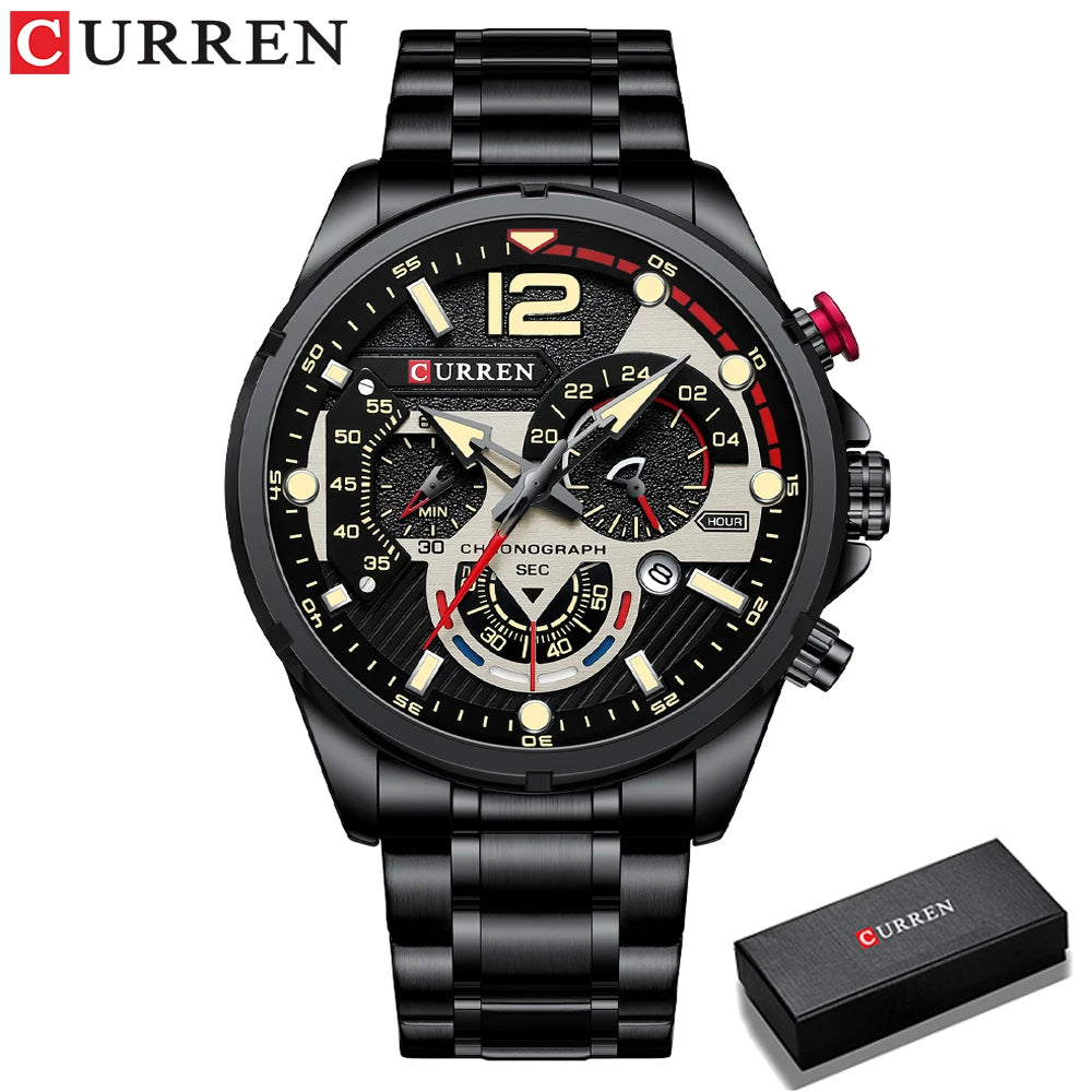 CURREN Men's Stainless Steel Sport Watch Chronograph with Luminous Dial