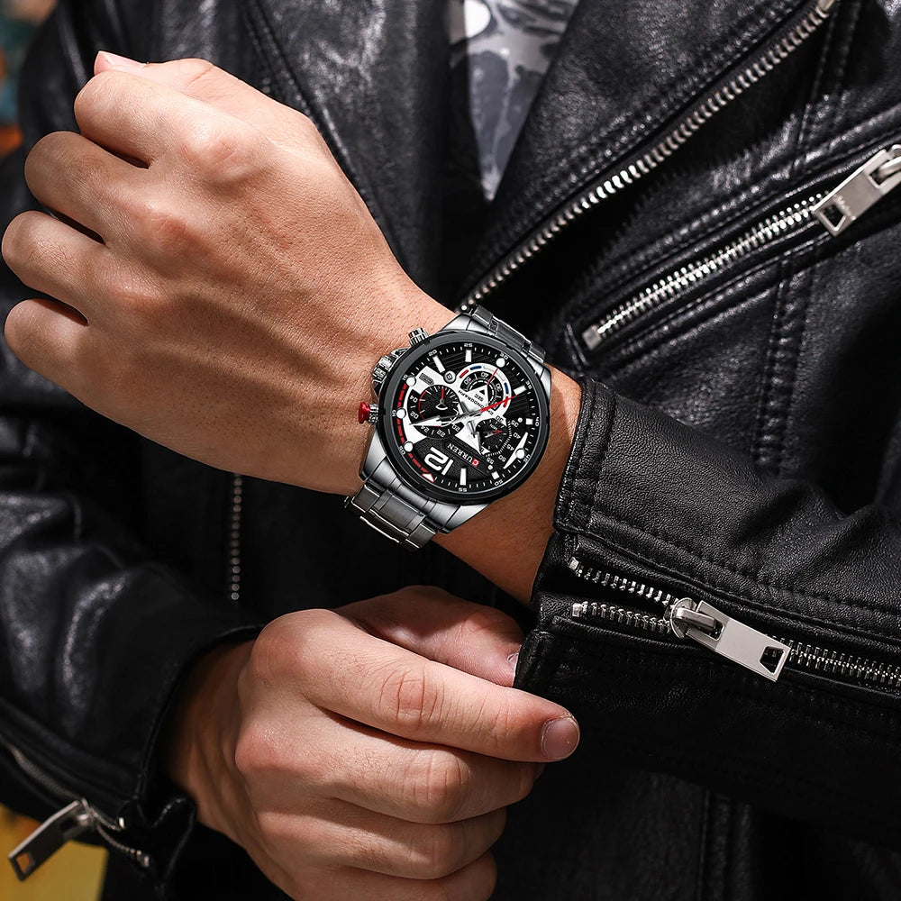 CURREN Men's Stainless Steel Sport Watch Chronograph with Luminous Dial