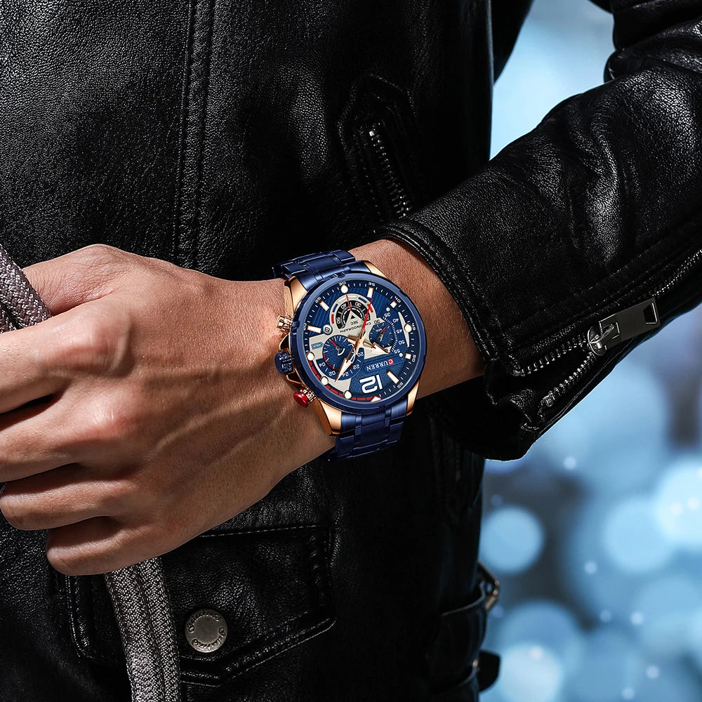 CURREN Men's Stainless Steel Sport Watch Chronograph with Luminous Dial