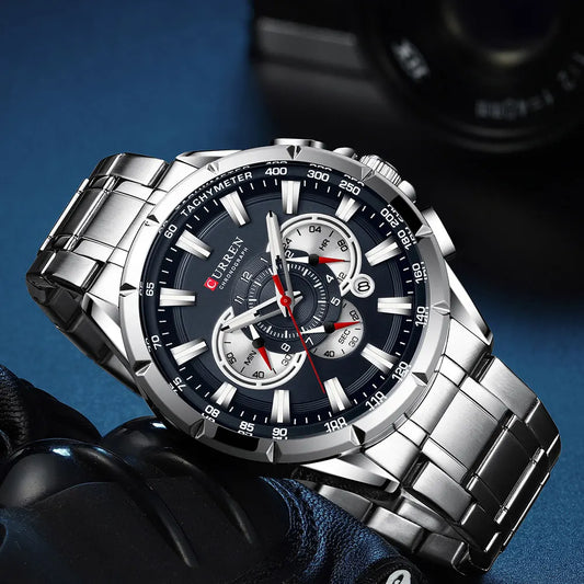CURREN Men's Casual Sport Chronograph Stainless Steel Wristwatch Luminous