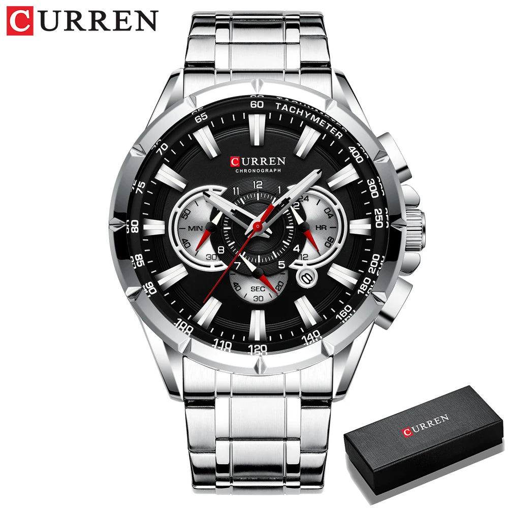 CURREN Men's Casual Sport Chronograph Stainless Steel Wristwatch Luminous