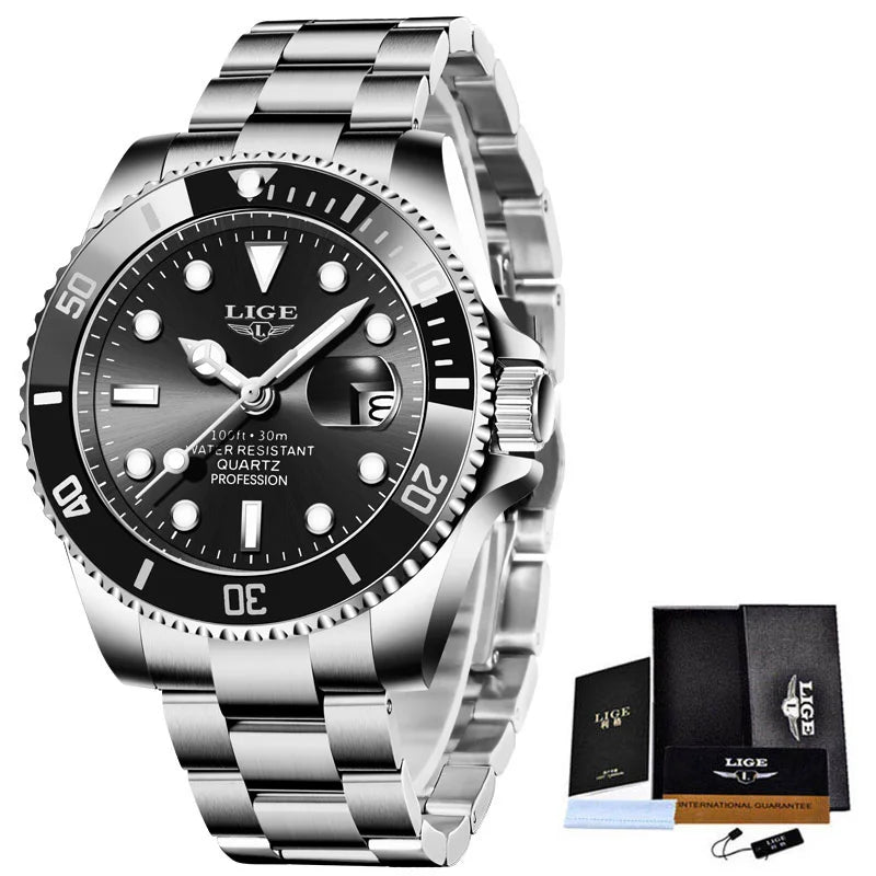 LIGE Men's Luxury Diver's Sport Watch 3ATM Waterproof
