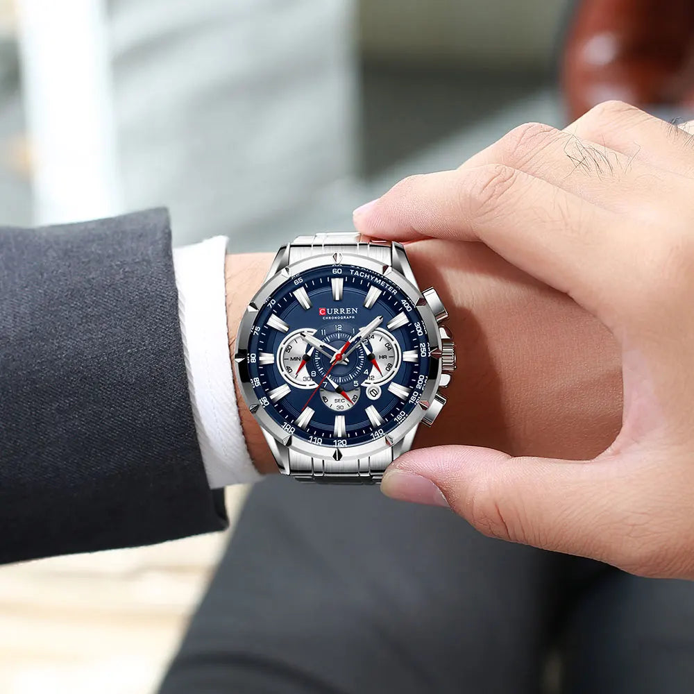CURREN Men's Casual Sport Chronograph Stainless Steel Wristwatch Luminous