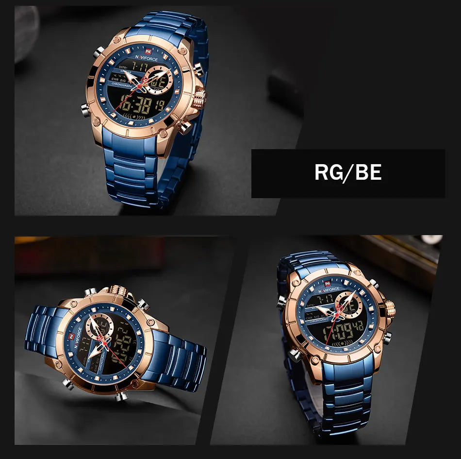 NAVIFORCE Men's Luxury Military Sport Steel Wrist Watch Waterproof Dual Display