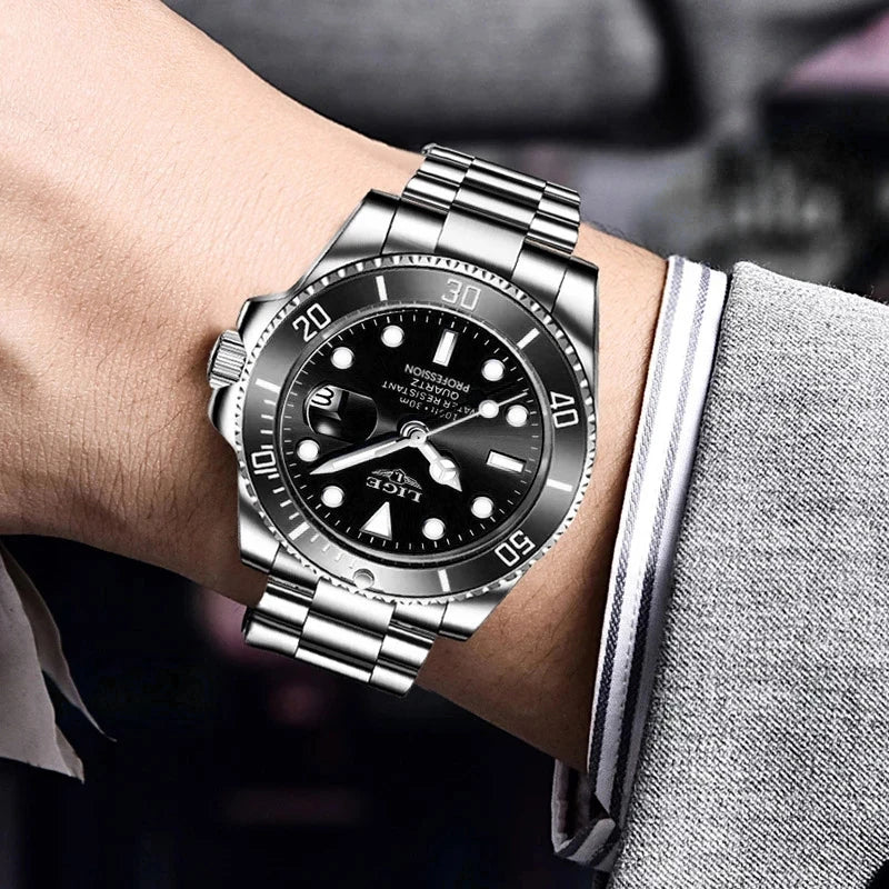 LIGE Men's Luxury Diver's Sport Watch 3ATM Waterproof