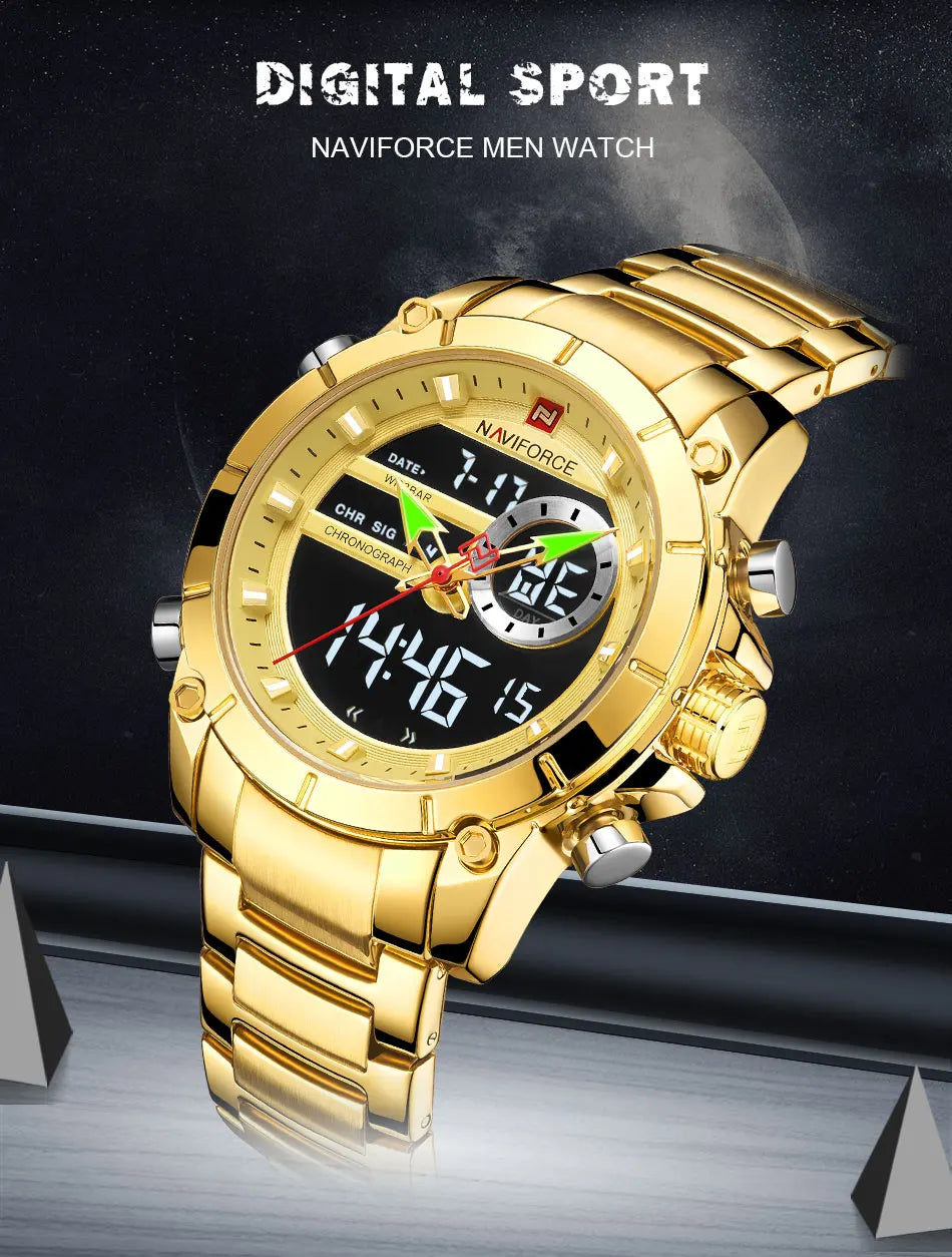 NAVIFORCE Men's Luxury Military Sport Steel Wrist Watch Waterproof Dual Display