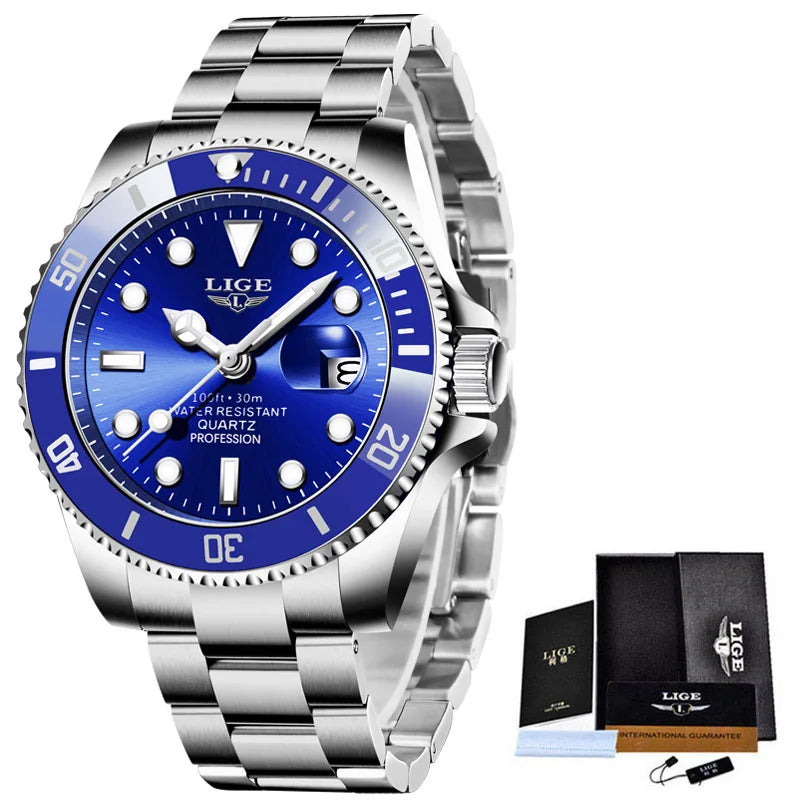 LIGE Men's Luxury Diver's Sport Watch 3ATM Waterproof