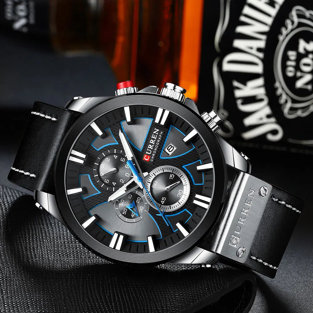 CURREN Men's Sports Watch with Chronograph and Leather Band