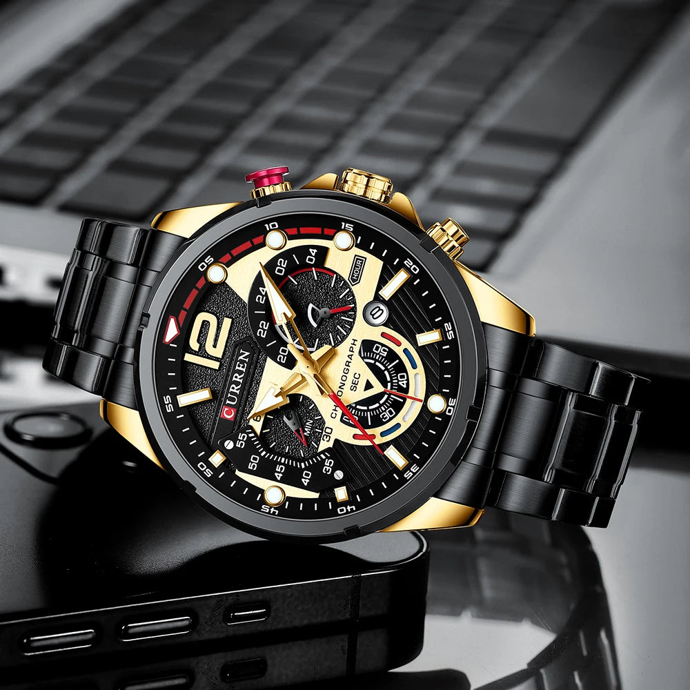 CURREN Men's Stainless Steel Sport Watch Chronograph with Luminous Dial