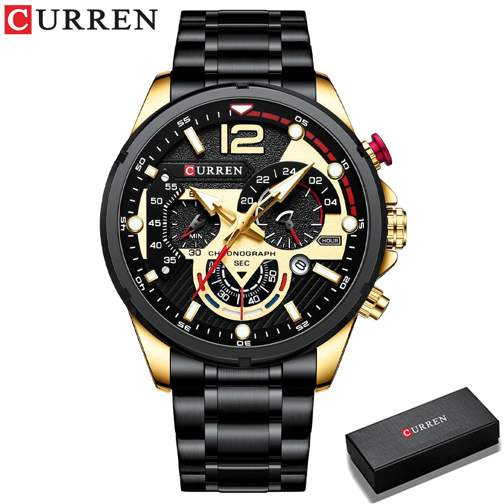 CURREN Men's Stainless Steel Sport Watch Chronograph with Luminous Dial