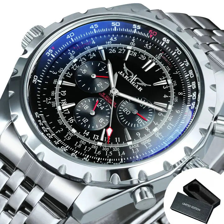 JARAGAR Men's Military Luxury Sport Watch Brand with Silver Stainless Steel Strap