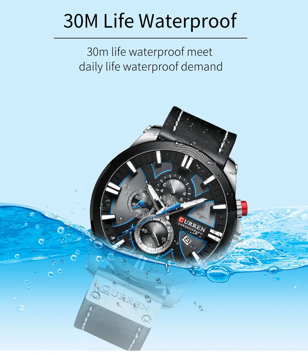 CURREN Men's Sports Watch with Chronograph and Leather Band
