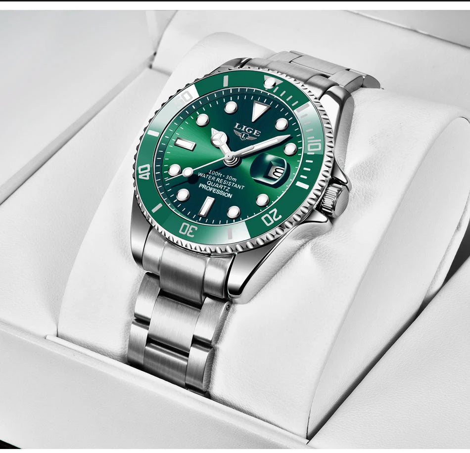 LIGE Men's Luxury Diver's Sport Watch 3ATM Waterproof
