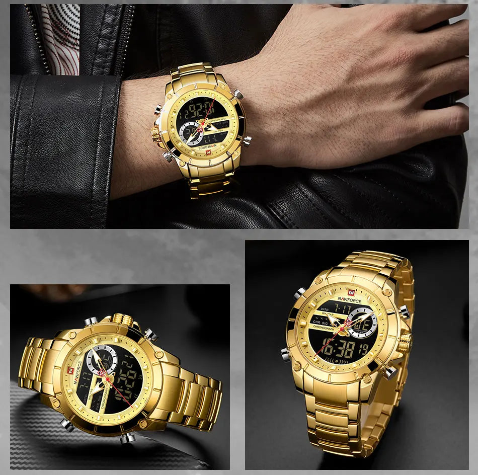NAVIFORCE Men's Luxury Military Sport Steel Wrist Watch Waterproof Dual Display