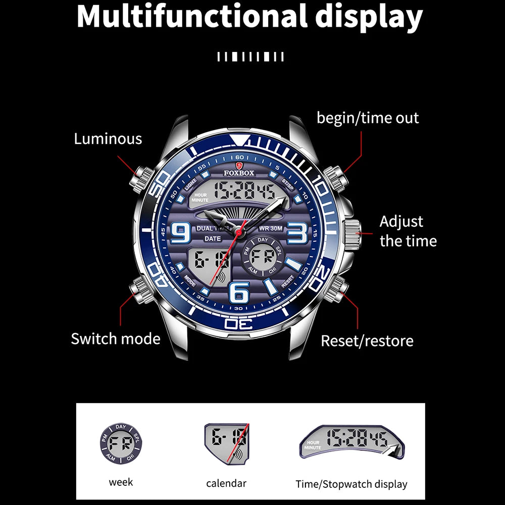 FOXBOX Men's Digital Luxury Quartz Wristwatch