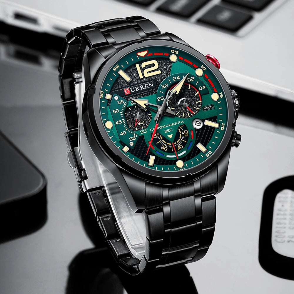 CURREN Men's Stainless Steel Sport Watch Chronograph with Luminous Dial