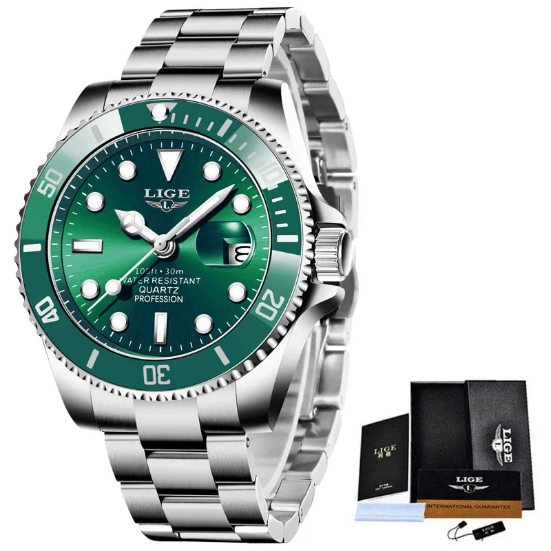 LIGE Men's Luxury Diver's Sport Watch 3ATM Waterproof