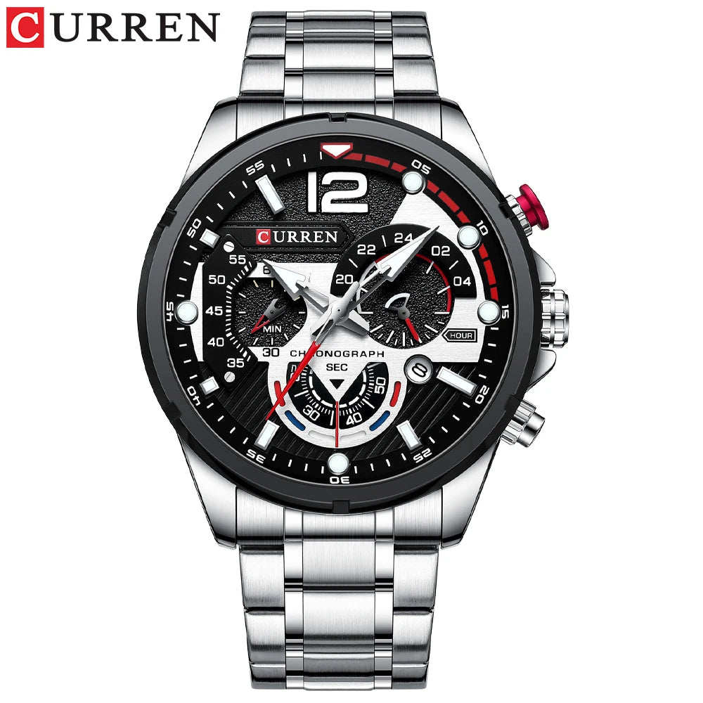 CURREN Men's Stainless Steel Sport Watch Chronograph with Luminous Dial