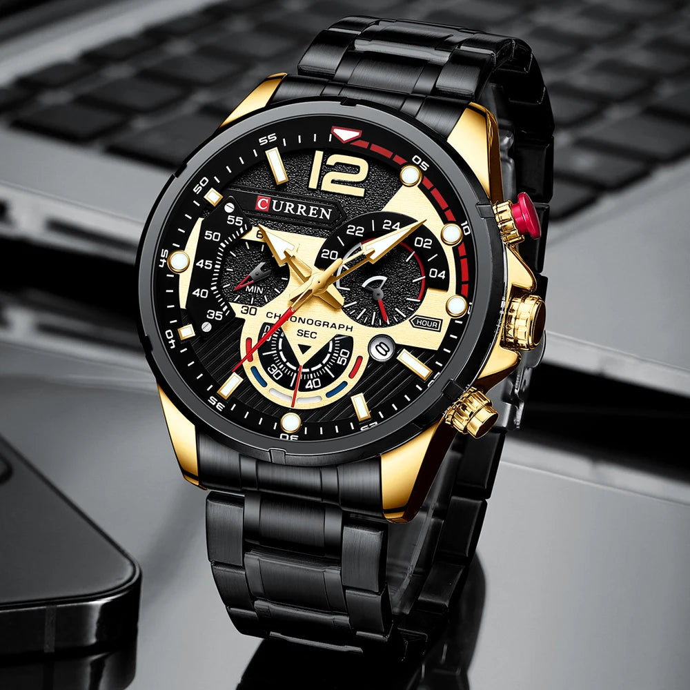 CURREN Men's Stainless Steel Sport Watch Chronograph with Luminous Dial