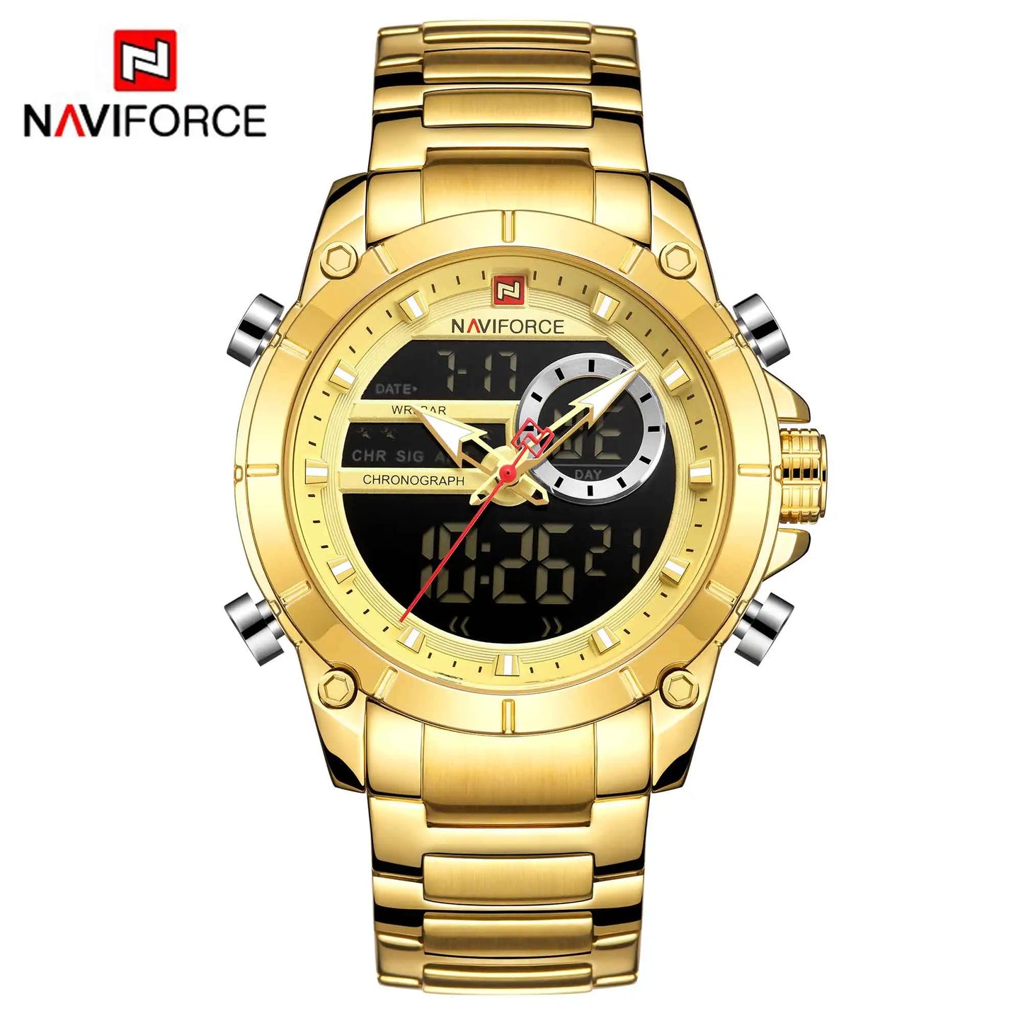 NAVIFORCE Men's Luxury Military Sport Steel Wrist Watch Waterproof Dual Display