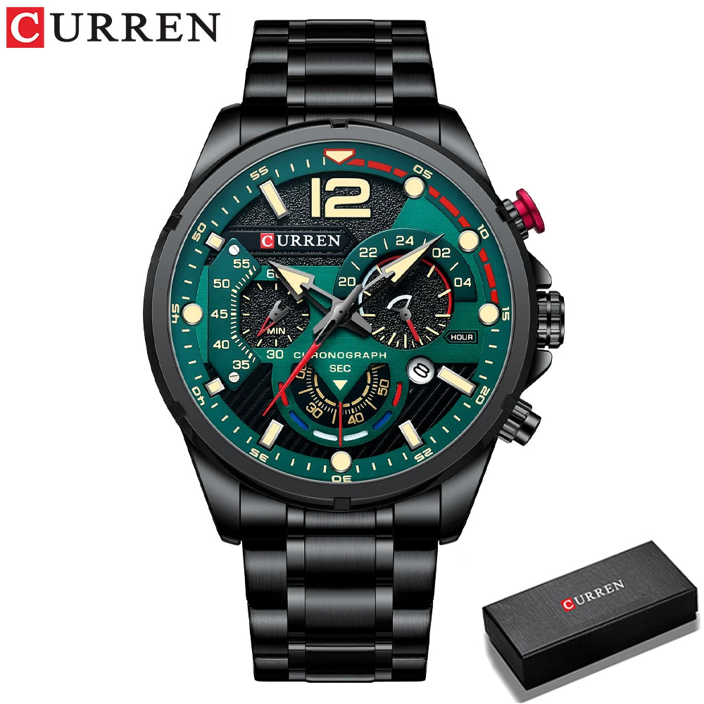 CURREN Men's Stainless Steel Sport Watch Chronograph with Luminous Dial
