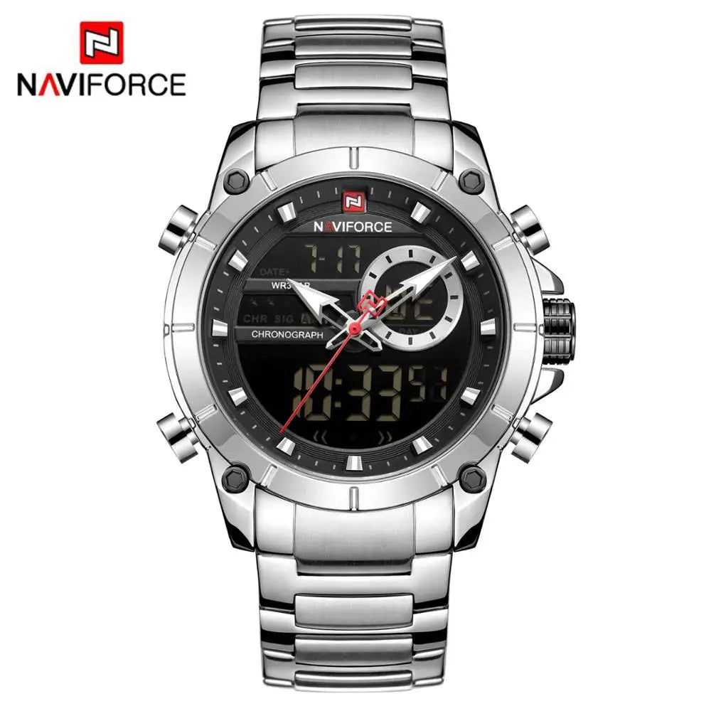 NAVIFORCE Men's Luxury Military Sport Steel Wrist Watch Waterproof Dual Display