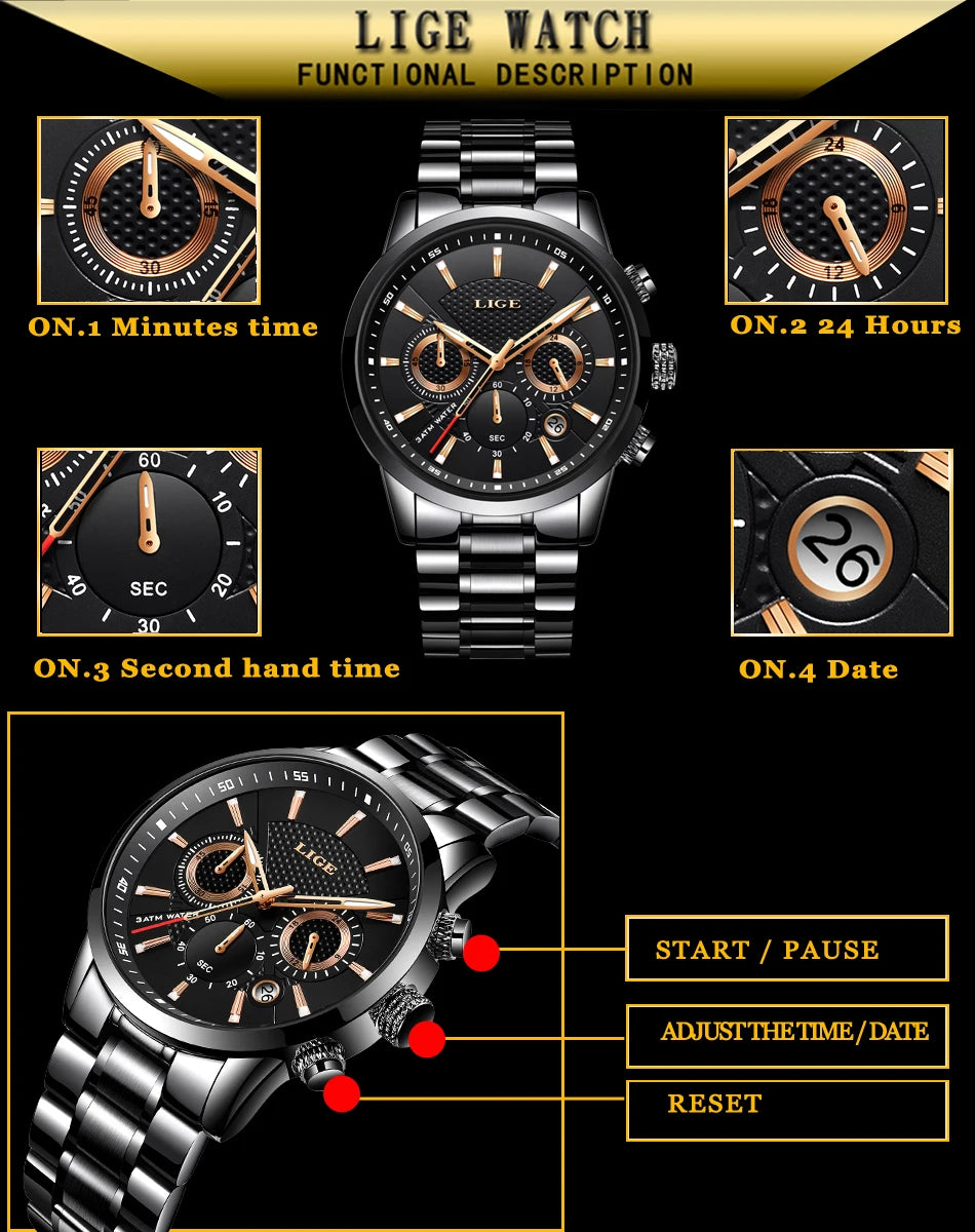 LIGE Men's Waterproof Business Dress Watch