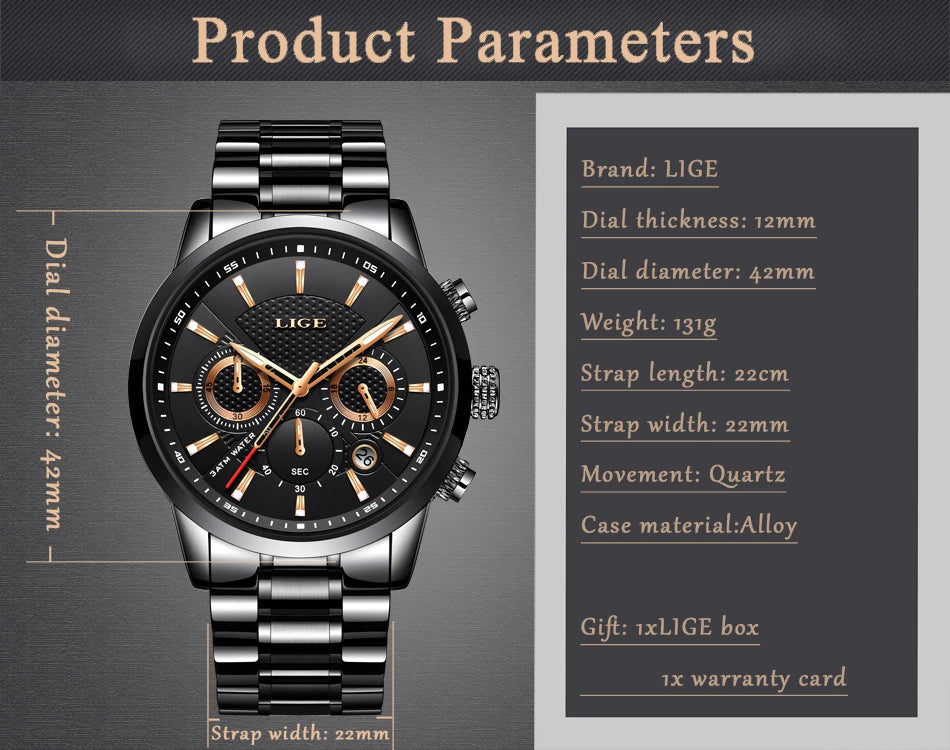 LIGE Men's Waterproof Business Dress Watch