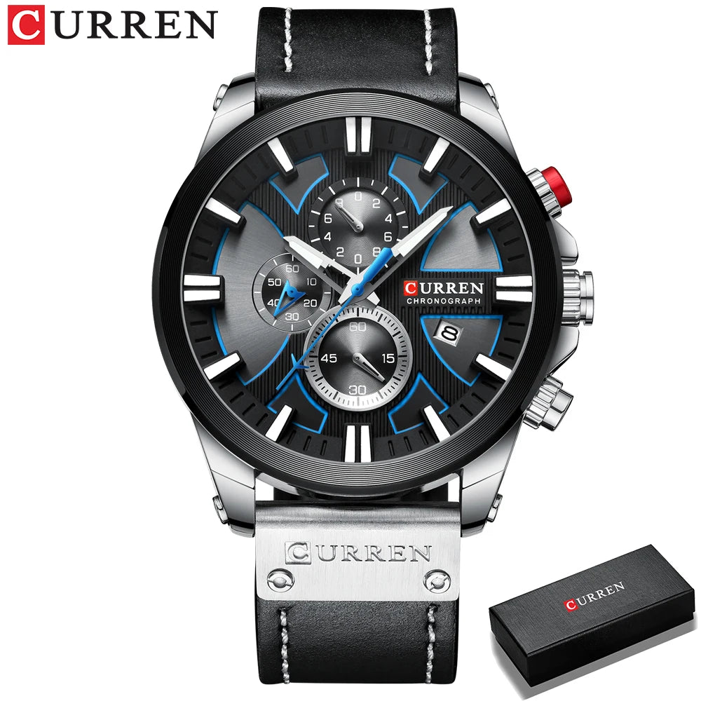 CURREN Men's Sports Watch with Chronograph and Leather Band