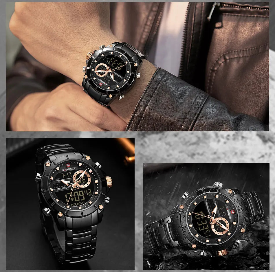 NAVIFORCE Men's Luxury Military Sport Steel Wrist Watch Waterproof Dual Display