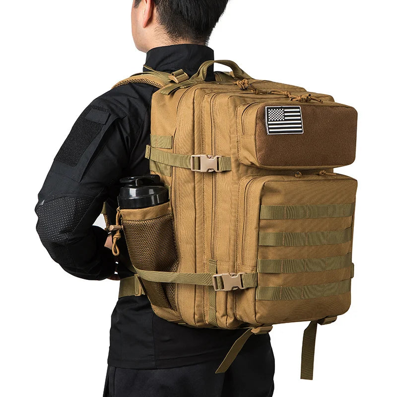 CHIROM SUPPLY Men's 50L Tactical Survival Backpack with Rucksack Bottle Holder.