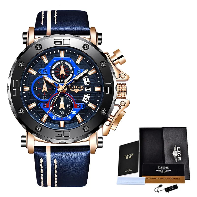 LIGE New Luxury Business Military Sports Waterproof Wristwatch for Men with Silicone Band