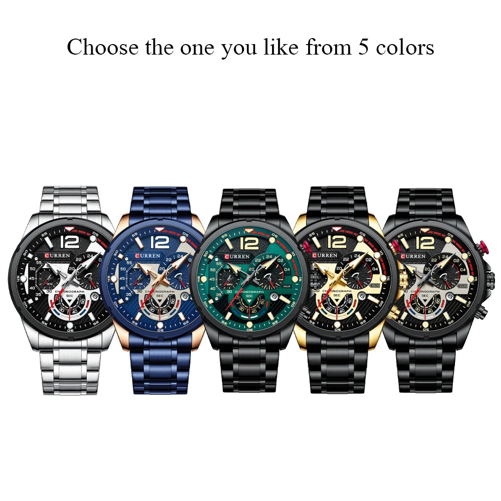 CURREN Men's Stainless Steel Sport Watch Chronograph with Luminous Dial