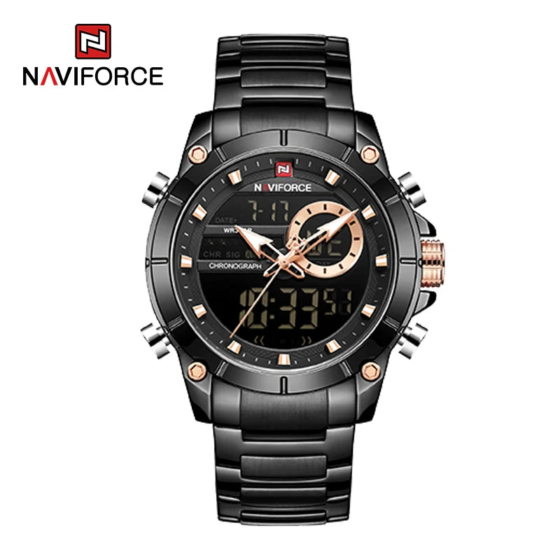 NAVIFORCE Men's Luxury Military Sport Steel Wrist Watch Waterproof Dual Display