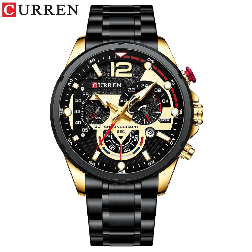 CURREN Men's Stainless Steel Sport Watch Chronograph with Luminous Dial