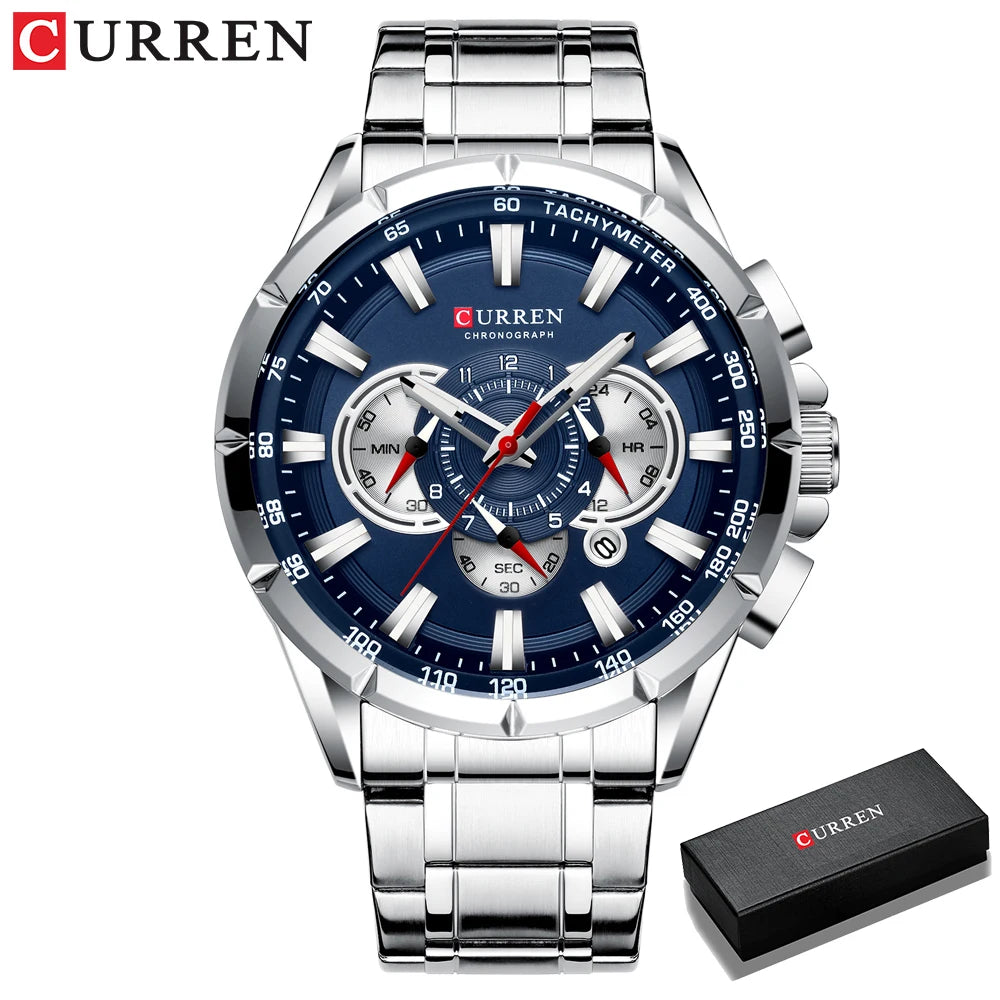 CURREN Men's Casual Sport Chronograph Stainless Steel Wristwatch Luminous