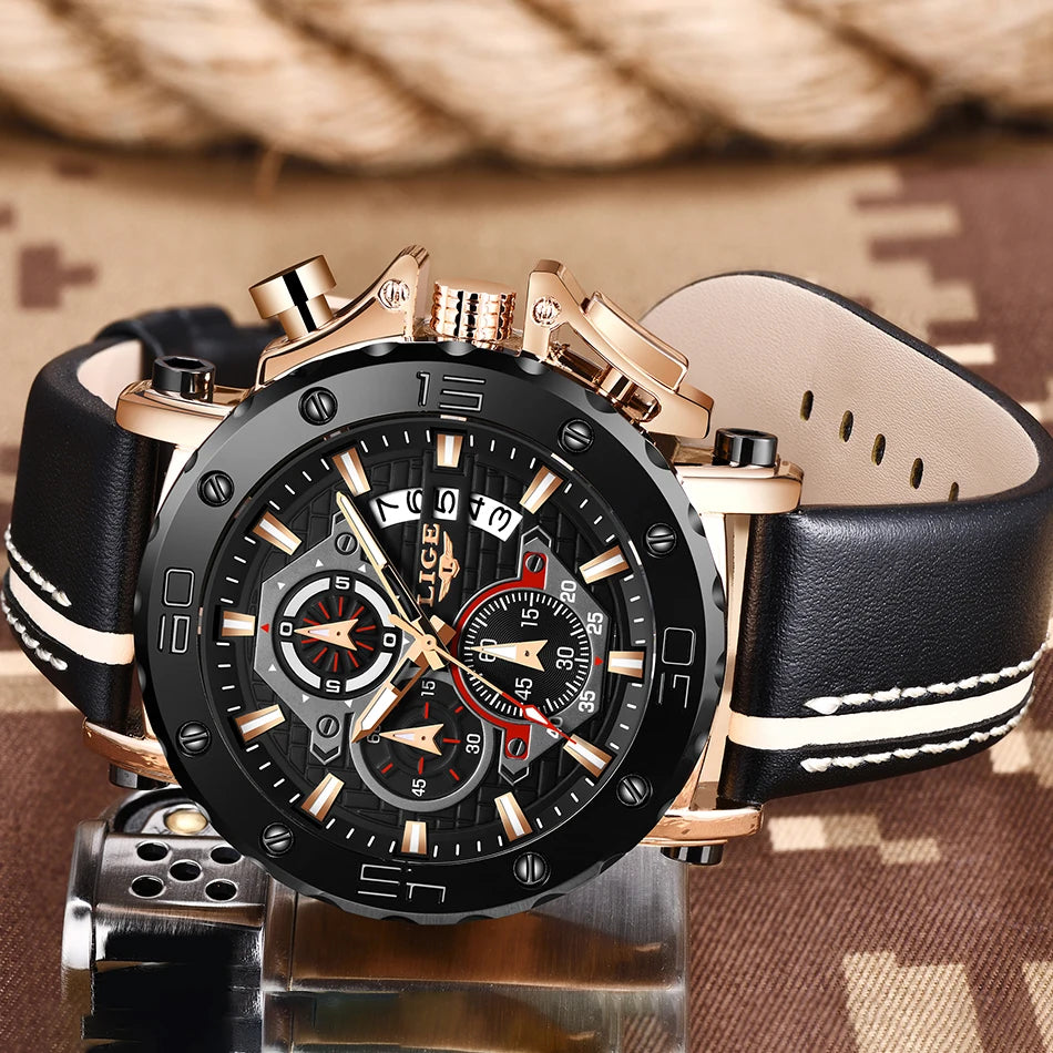 LIGE New Luxury Business Military Sports Waterproof Wristwatch for Men with Silicone Band