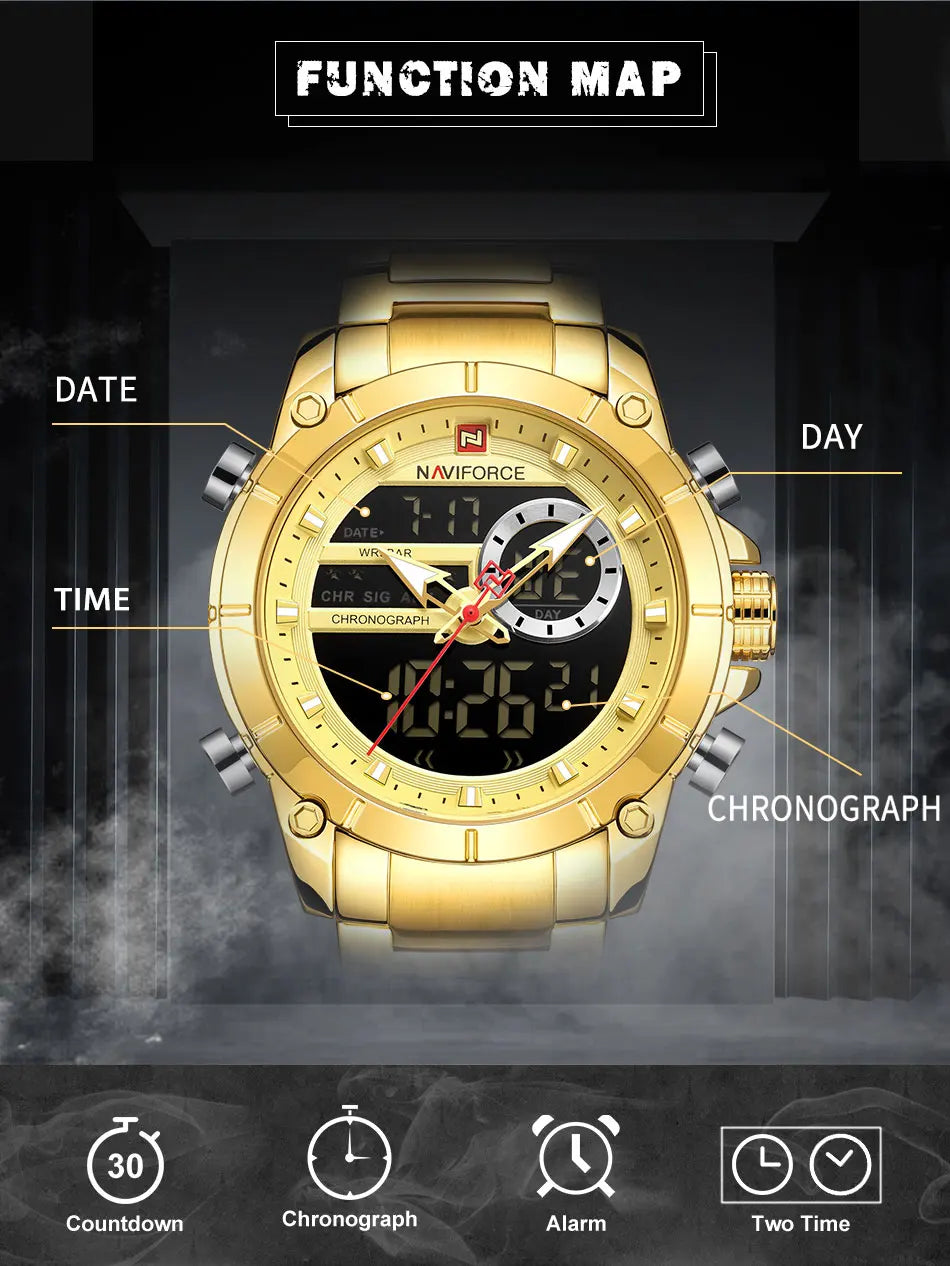 NAVIFORCE Men's Luxury Military Sport Steel Wrist Watch Waterproof Dual Display