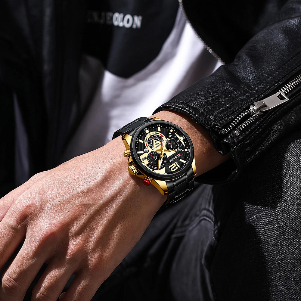 CURREN Men's Stainless Steel Sport Watch Chronograph with Luminous Dial