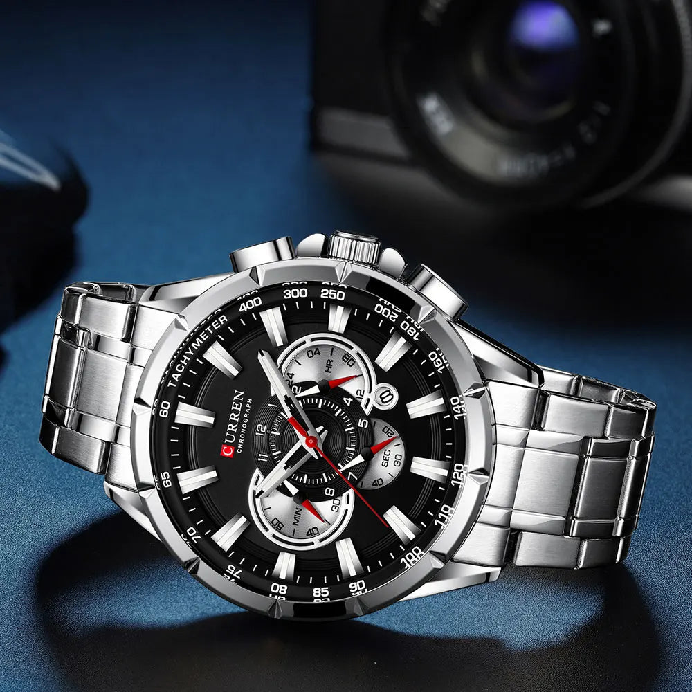 CURREN Men's Casual Sport Chronograph Stainless Steel Wristwatch Luminous