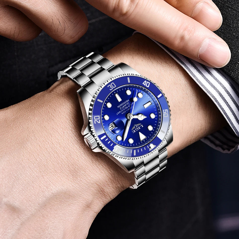 LIGE Men's Luxury Diver's Sport Watch 3ATM Waterproof