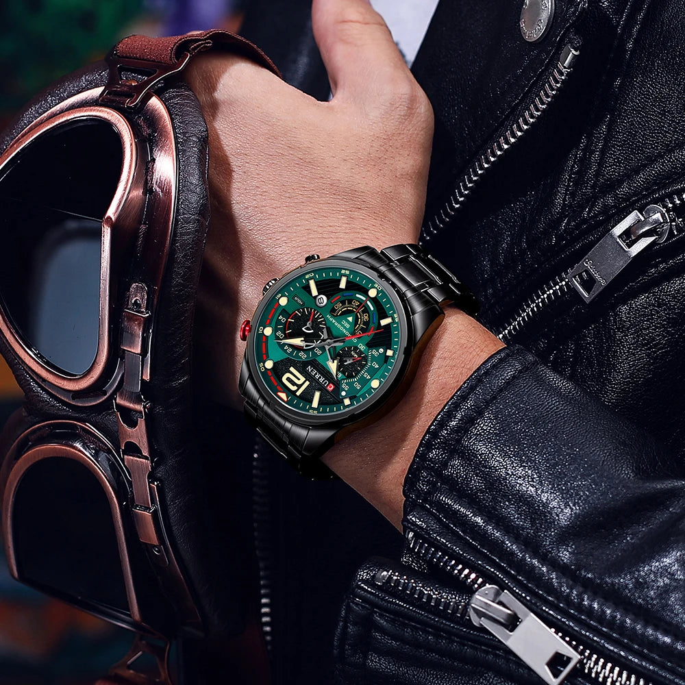 CURREN Men's Stainless Steel Sport Watch Chronograph with Luminous Dial