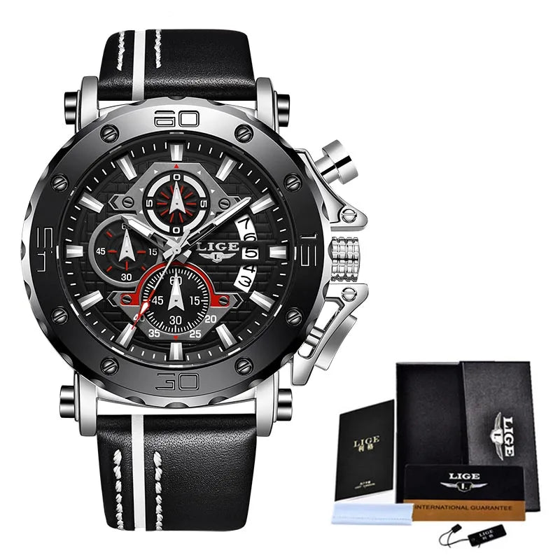LIGE New Luxury Business Military Sports Waterproof Wristwatch for Men with Silicone Band