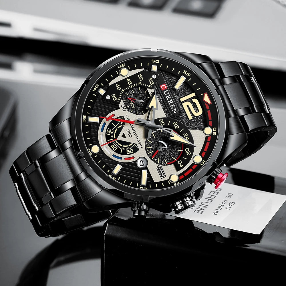 CURREN Men's Stainless Steel Sport Watch Chronograph with Luminous Dial