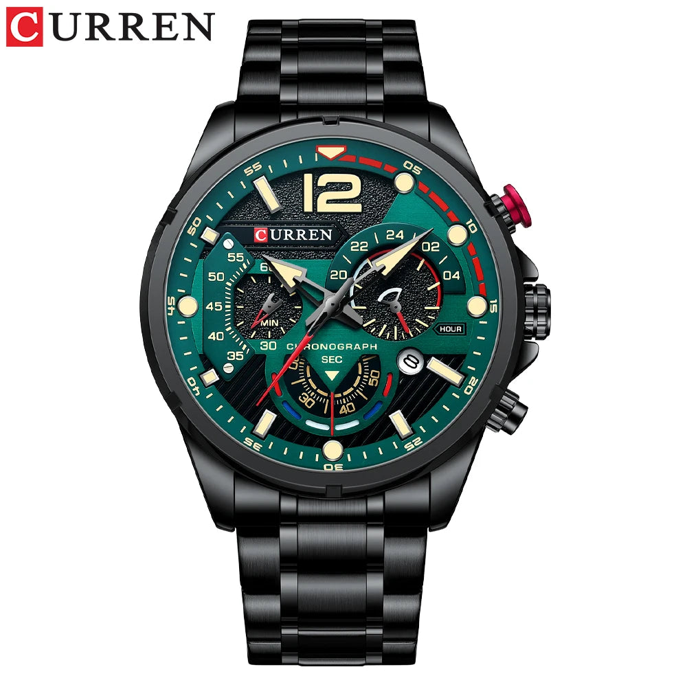 CURREN Men's Stainless Steel Sport Watch Chronograph with Luminous Dial