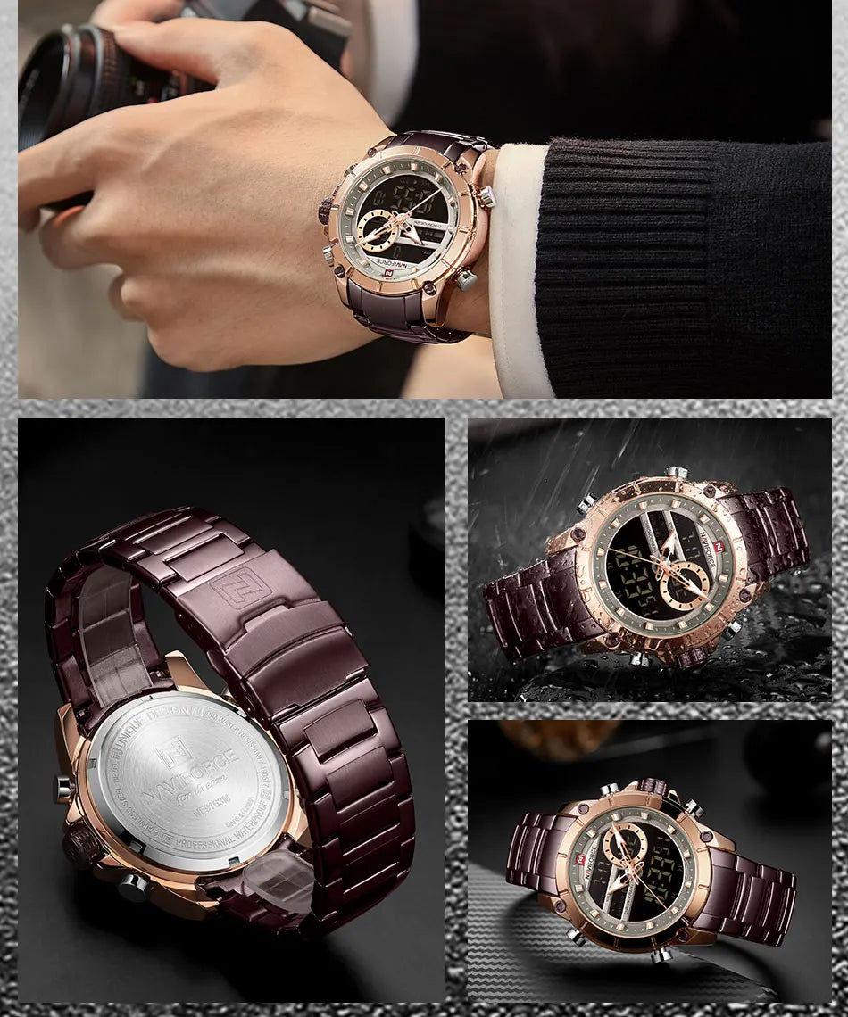 NAVIFORCE Men's Luxury Military Sport Steel Wrist Watch Waterproof Dual Display