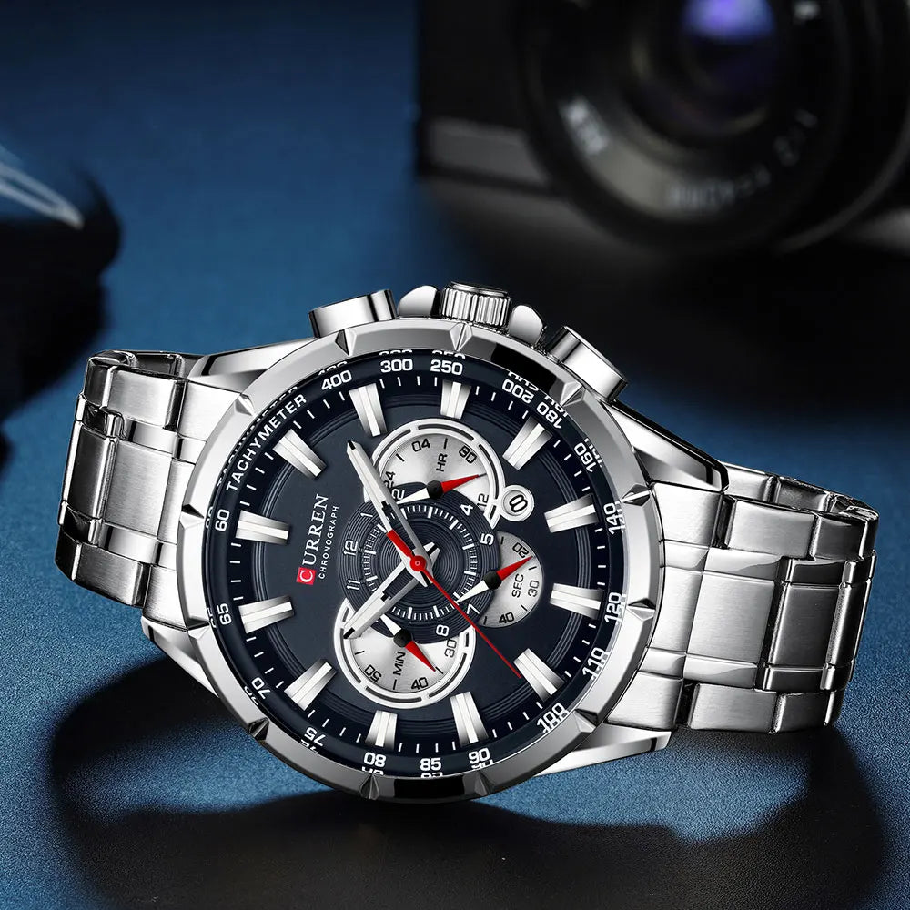 CURREN Men's Casual Sport Chronograph Stainless Steel Wristwatch Luminous